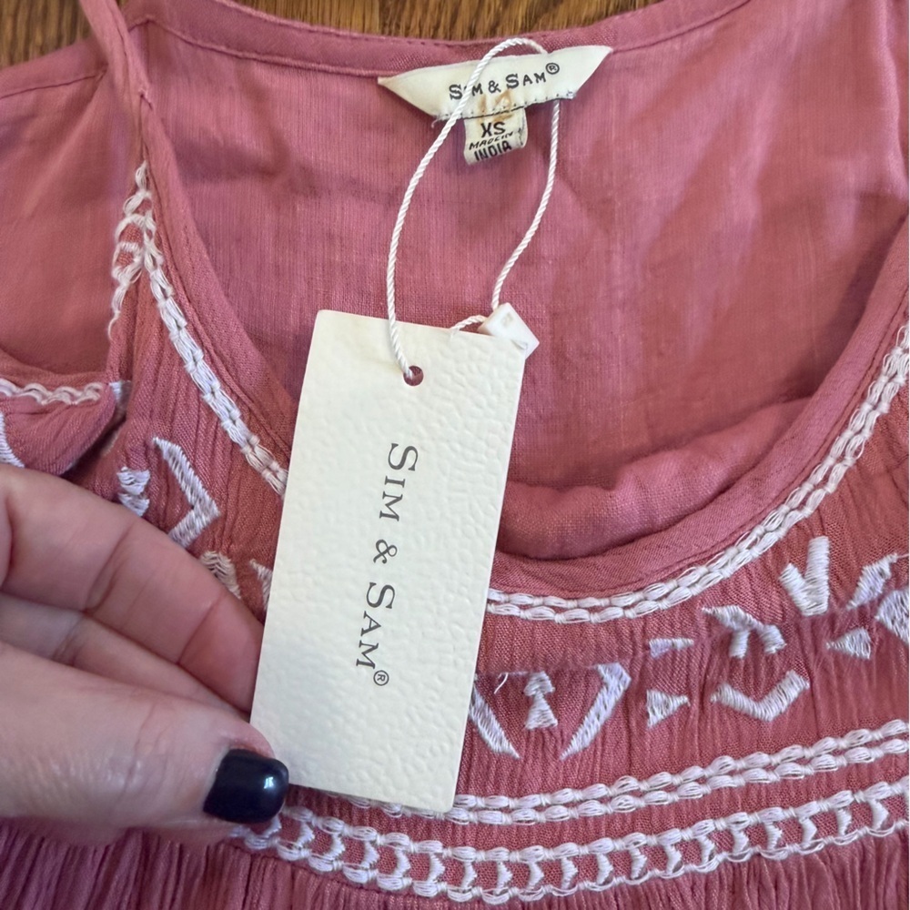 Sim & Sam Maxi Sundress Mauve White Embroidered Size XS, NWT - Picture 11 of 12
